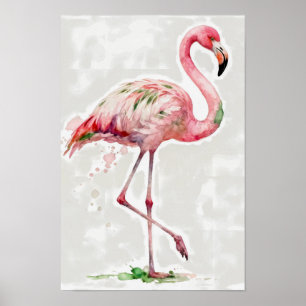 Poster Flamingo Rosa Aquarela Tropical Sobre Branco