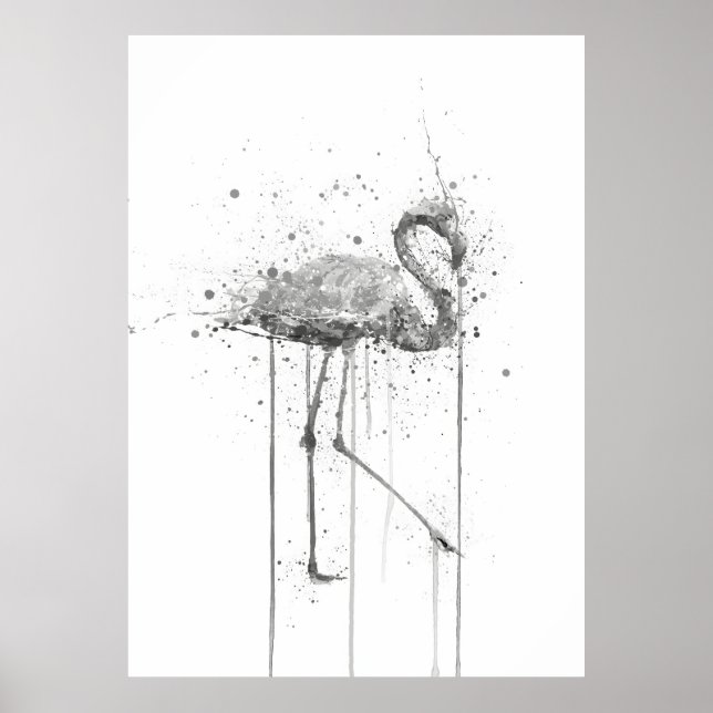 Poster Flamingo Rosa Cinza (Frente)