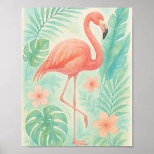 Poster Flamingo Rosa-Cor-de-Água Tropical   Botânica Exót