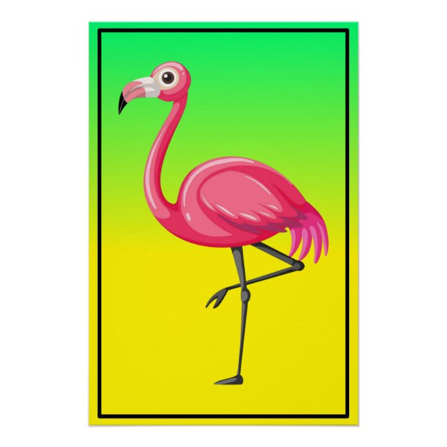 Póster Flamingo Rosa em Estilo Cartoon (Frente)