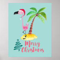 Flamingo Rosa Em Um Chapéu De Papai Noel Por Uma P
