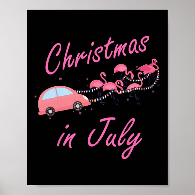 Poster Flamingo Rosa Engraçado Fofo Carro de Camping Nata (Frente)