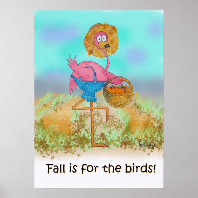 Póster Flamingo Rosa Feliz Queda Engraçado Humor Pumpkin  (Frente)