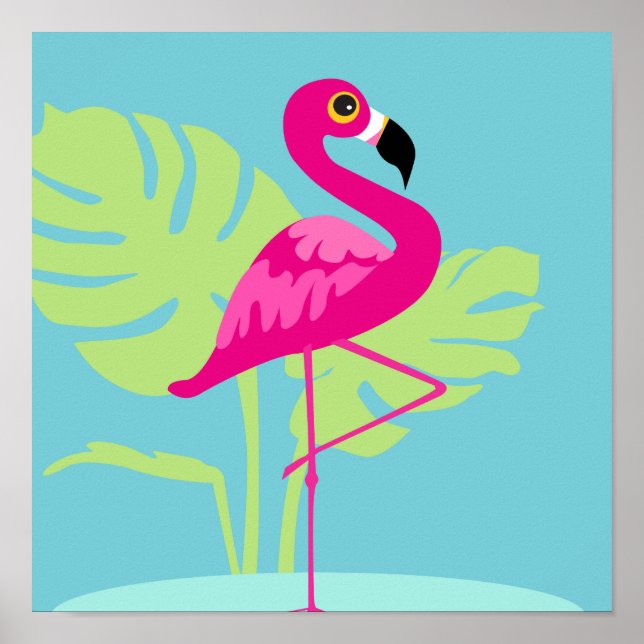Poster Flamingo rosa gráfico tropical impresso (Frente)