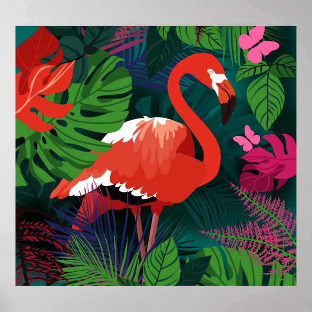 Poster Flamingo Rosa: Harmonia Tropical da Borboleta. (Frente)