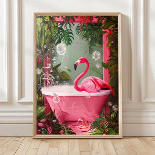 Poster Flamingo Rosa na Banheira, Impressão, Parede Engra