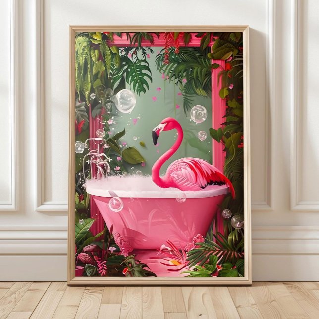 Poster Flamingo Rosa na Banheira, Impressão, Parede Engra (Criador carregado)