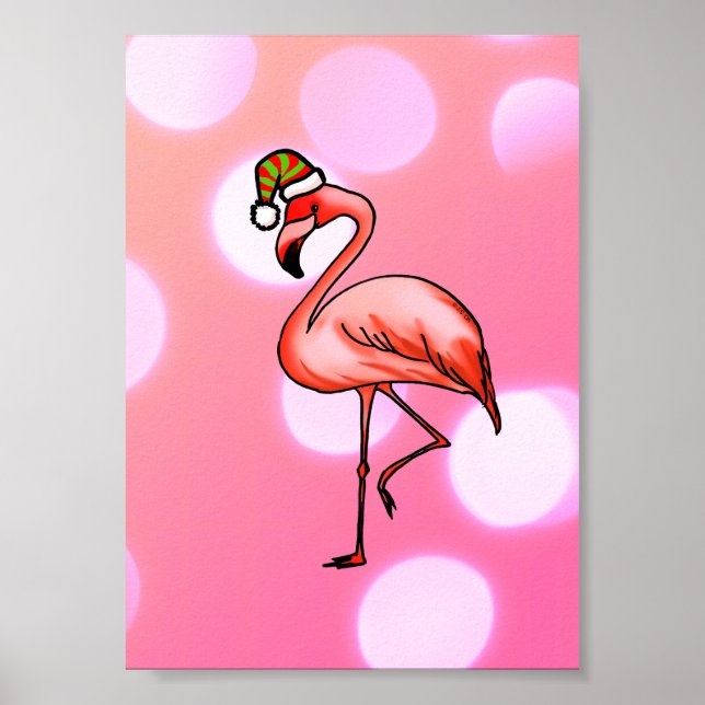 Poster Flamingo Rosa Natal Tropical Feriado (Frente)