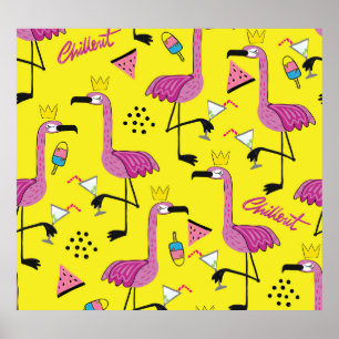 Poster Flamingo Rosa: Padrão de Moda de Verão