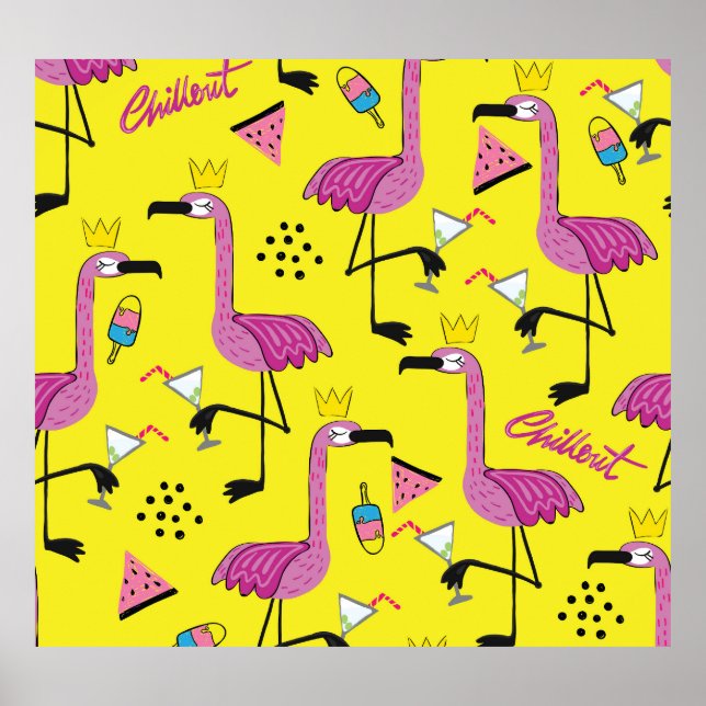 Poster Flamingo Rosa: Padrão de Moda de Verão (Frente)