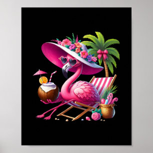 Poster Flamingo Rosa Palmeira Praia Tropical Verão Férias