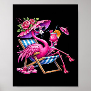 Poster Flamingo Rosa Palmeira Praia Tropical Verão Férias