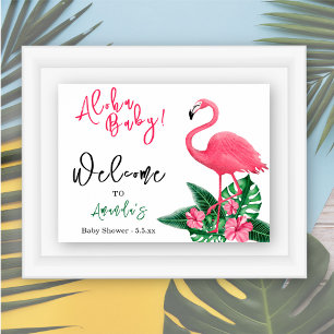Poster Flamingo Rosa Tropical Chá de Bebê - Bem-vindo