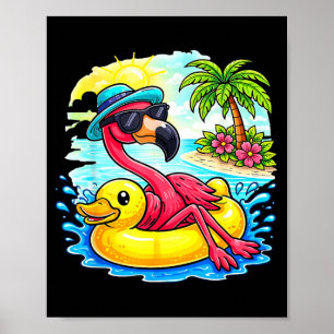 Poster Flamingo Rosa Vibes de Praia Tropical Palmeira