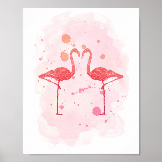 Poster "Flamingo Serenade" Pink Watercolor Flamingo (Frente)