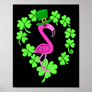 Poster Flamingo Shamrock Dia de São Patrício Animal