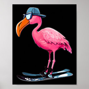 Poster Flamingo Skiing Ski Lover Skier Para Homens Mulher