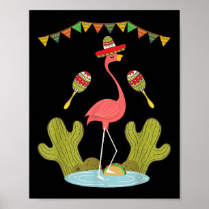 Poster Flamingo Taco Sombrero Mexicano Cinco Engraçados D