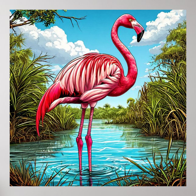 Poster 💙 Flamingo Tropical Calmo Sereno Natureza (Frente)