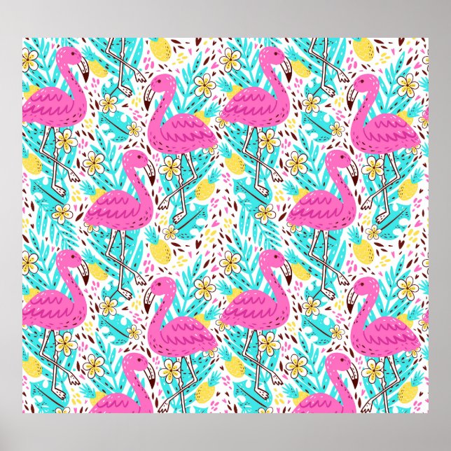 Poster Flamingo Tropical de Verão: Elementos Brilhantes (Frente)