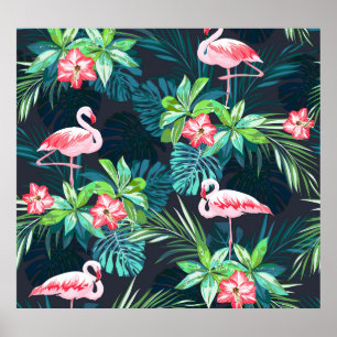 Poster Flamingo Tropical: Padrão de Flores de Verão