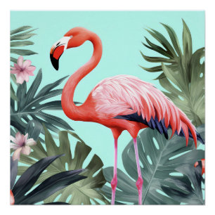 Póster Flamingo tropical rosa