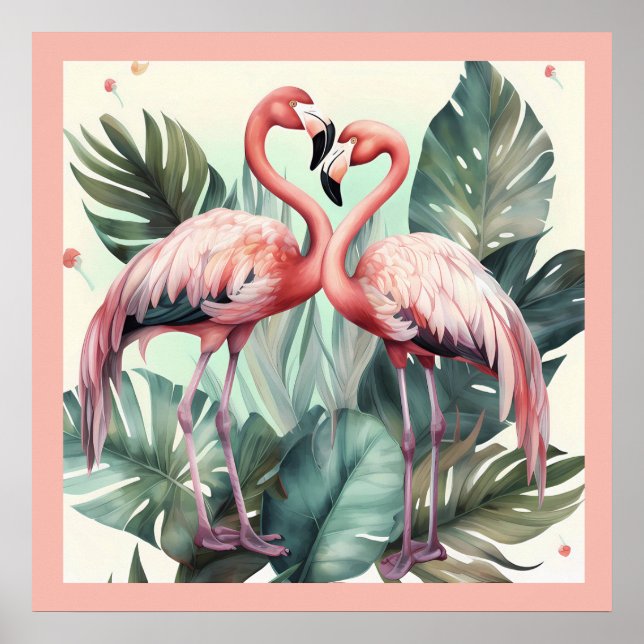 Poster Flamingo tropical rosa (Frente)