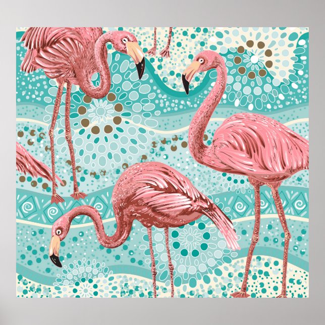 Poster Flamingo Tropical: Vintage Floral Wallpaper (Frente)