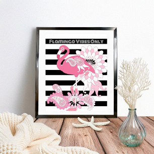Poster Flamingo Vibes Apenas Black & White Stripe Flaming