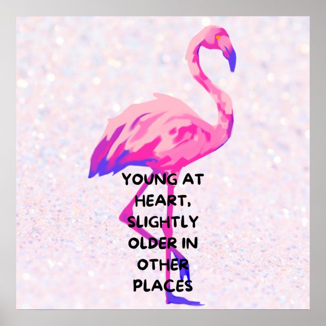 Poster Flamingo Young No Coração Engraçado Dizendo Citaçã (Frente)