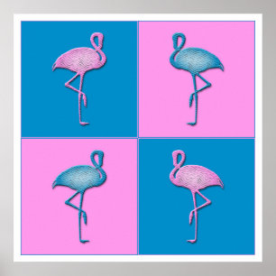 Póster Flamingos azuis e cor-de-rosa