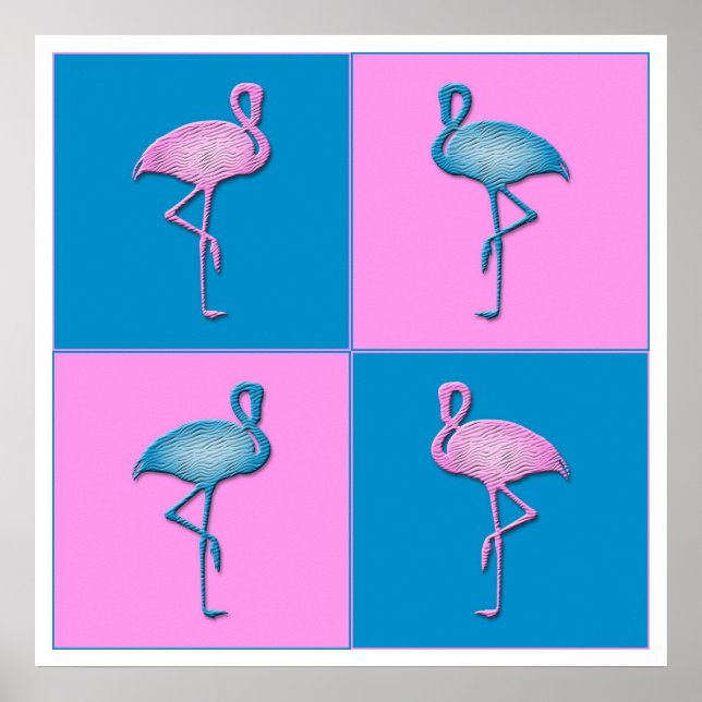 Póster Flamingos Azuis e Rosa (Frente)