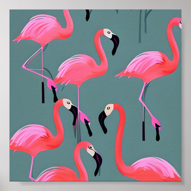 Poster flamingos cor-de-rosa retrorreflectores (Frente)