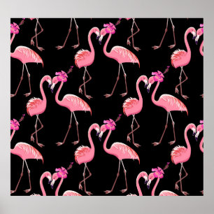 Poster Flamingos cor-de-rosa: Vintagem preta de fundo