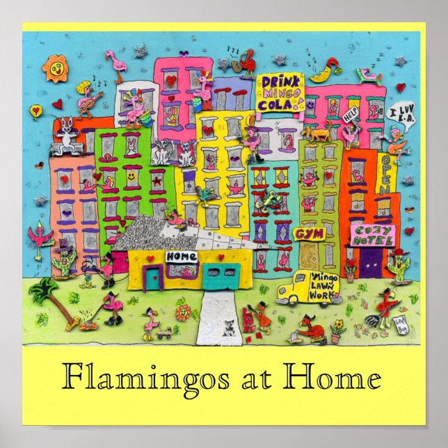 Póster Flamingos em casa (Frente)