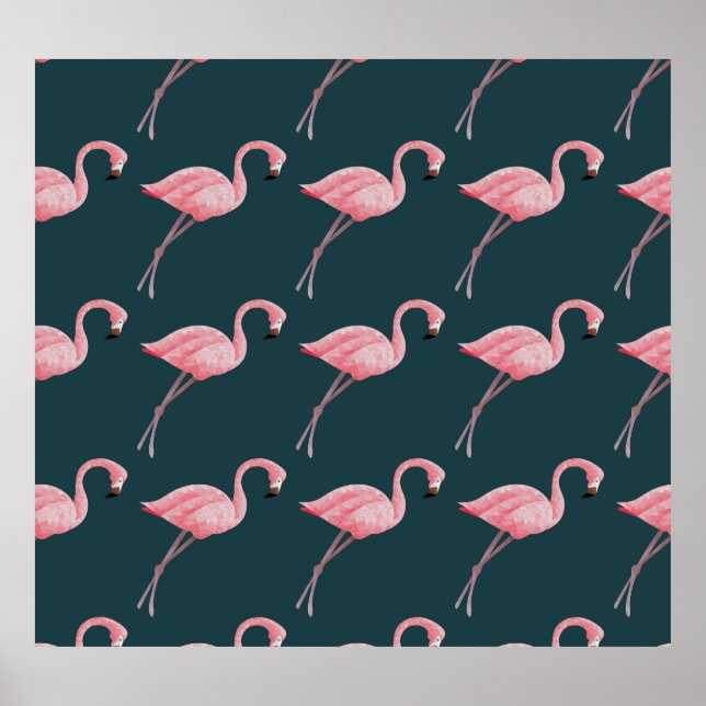 Poster Flamingos em padrão azul, sem costura. (Frente)