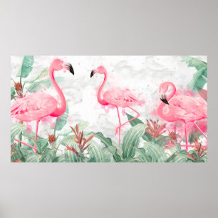 Poster flamingos em plantas tropicais de fundo texturizad