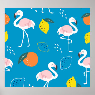 Poster Flamingos, frutas tropicais abstrato, moenda