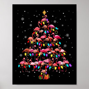 Poster Flamingos Natal Árvore X mas Luzes Papais noeis El