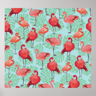 Poster Flamingos Rosa: Padrão Exótico Sem Olhos.