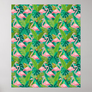 Poster Flamingos Rosa Tropical Folhagem da Selva