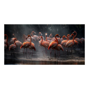 Póster Flamingos Tropicais