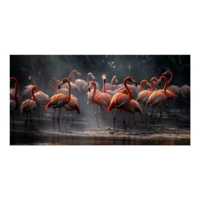 Póster Flamingos Tropicais (Frente)