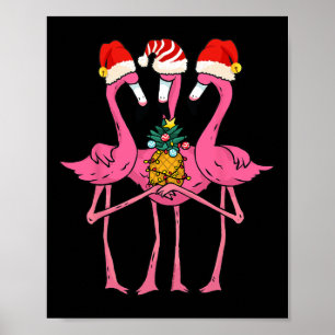 Poster Flamingos Tropicais Fofos E Natal De Abacaxi Em