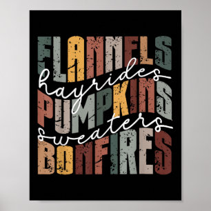 Poster Flanelas Fogueiras de Palha Abóboras Suéteres Fogu