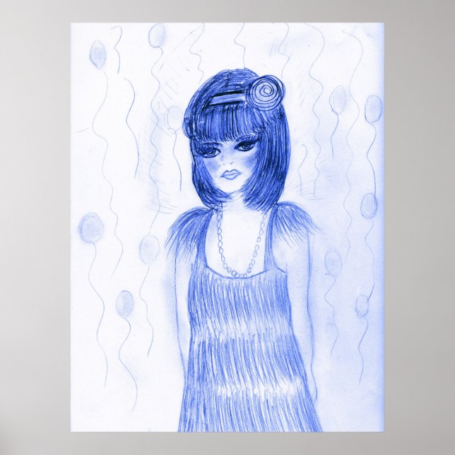 Poster Flapper de festa azul (Frente)