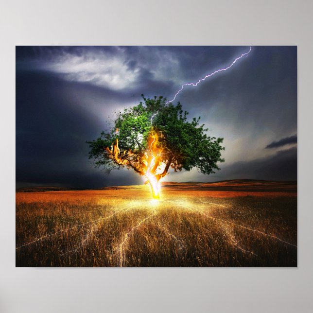 Poster flash- 845848 FANTASY LIGHTNING STRIKE TREE BACKGR (Frente)