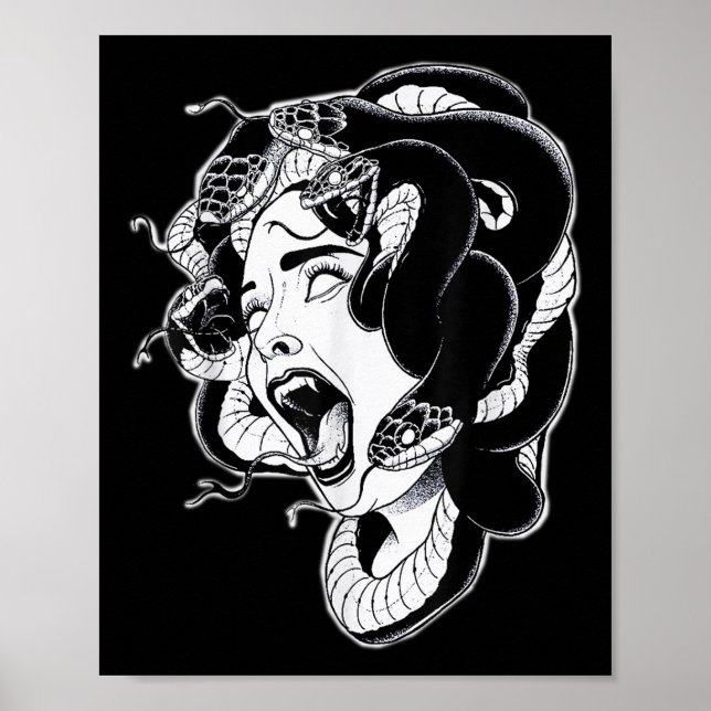 Poster Flash de tatuagem de trabalho negro do Medusa (Frente)
