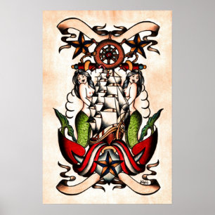 Póster Flash marítimo do tatuagem da velha escola