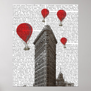 Poster Flat Iron Building and Red Hot Air Balloons